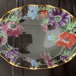 Flowered Hand Painted Glass Platter