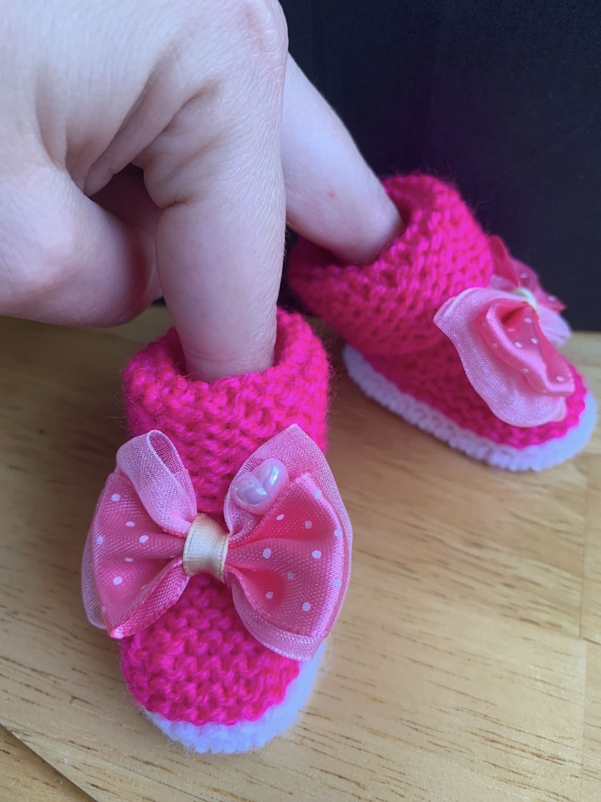 Handmade Crochet Doll Socks – Fits 18” American Girl Dolls – Pink with Bow – Great Gift