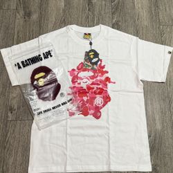 White And Pink Bape T Short Size Medium