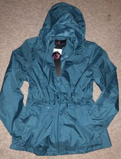 NEW Turquoise rain jacket Coat S windbreaker cozy