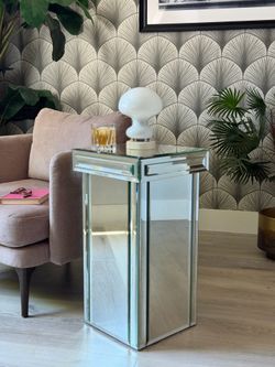 Vintage Postmodern 1980s Mirrored Cocktail Pedestal Side Table | Mid-Century Modern | CB2 | West Elm | Anthropologie | Crate & Barrel | Pottery Barn