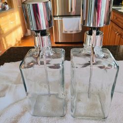 Vintage MCM Pump Liquor Dispenser Glass Decanter 2 Bottles - Vodka and Gin