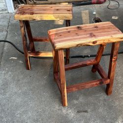 Set Of Two Redwood Stools, custom-made