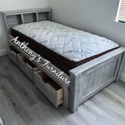 Twin Bed & Bamboo Mattress + Drawers 