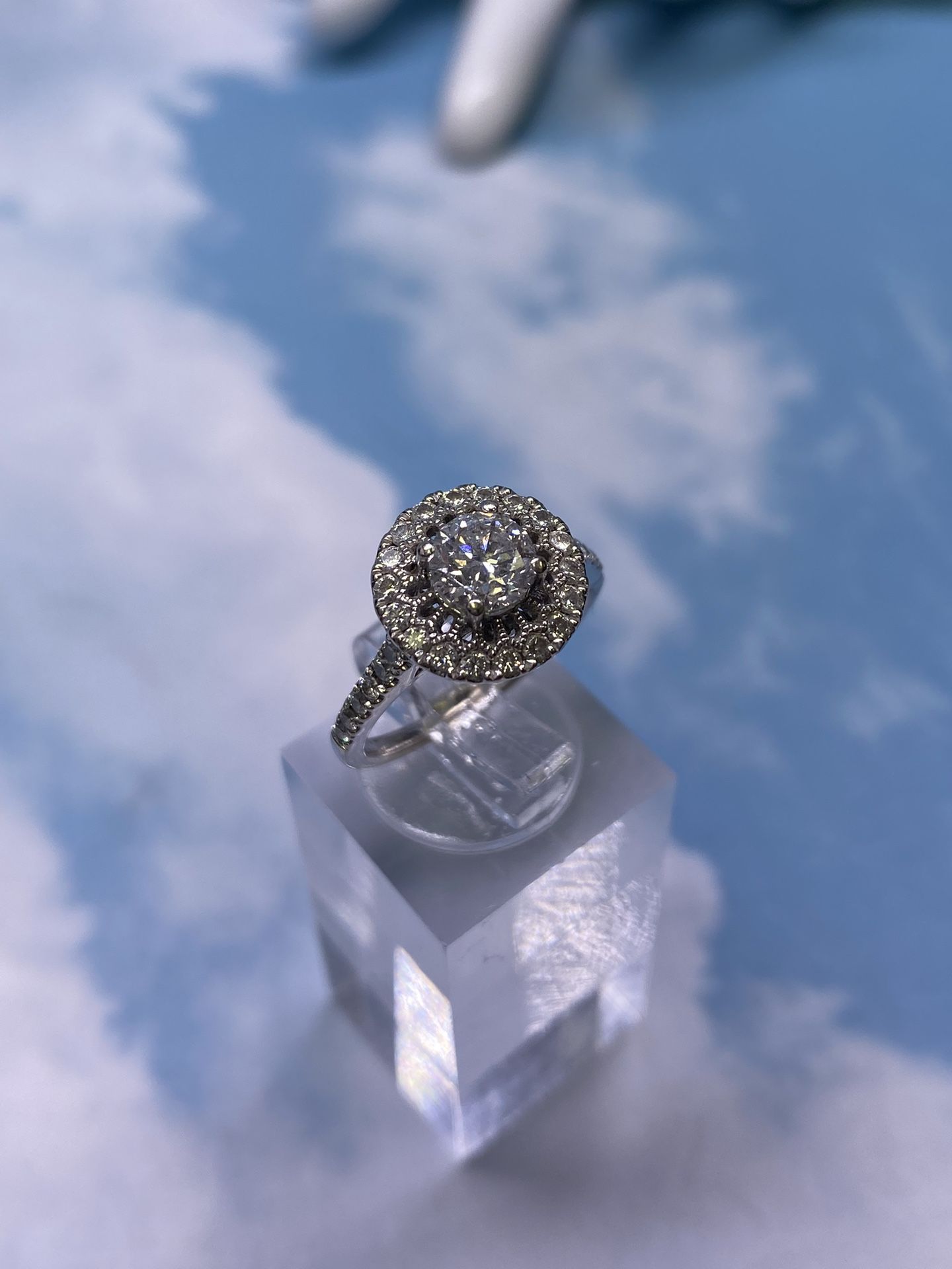 14k Halo Set Diamond Ring 