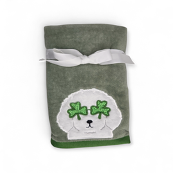 Kassadecor Green Cotton Kitchen Hand Towels Dog Face Shamrock Eyes St Pats Day