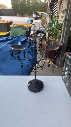 Black Metal 3-Arm Candelabra with Crystal Drops