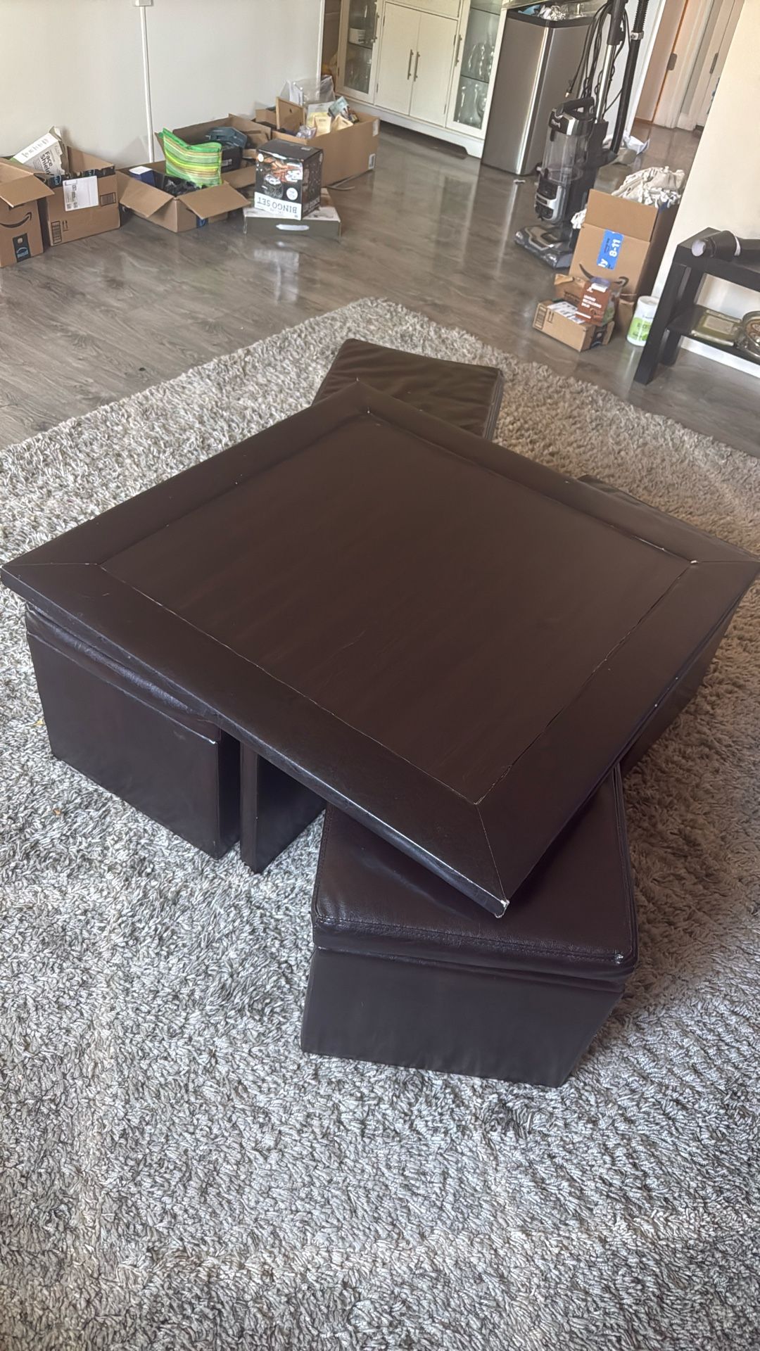 SEI Furniture Nylo Nesting Coffee Table and Storage Ottomans Set, Dark Chocolate