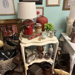 Antique White Color Solid Wood Oak Oversized Table Side Table End Table Neutral Shabby Chic Vintage