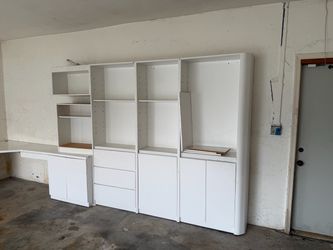 White Modular Wall Unit Shelving and desk System