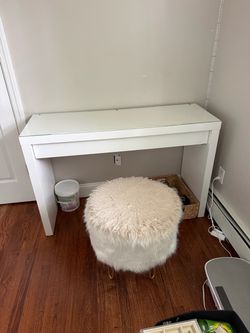White Vanity Desk with Glass Top