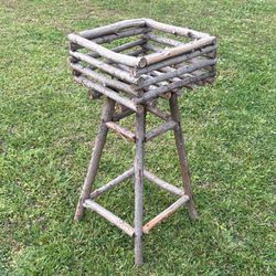 Primitive Handcrafted Rustic Willow Twig Plant Stand Pedestal Garden Decor