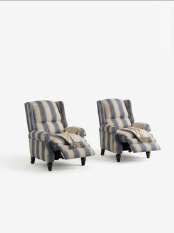 Pair of Striped Wingback Recliner Chairs
