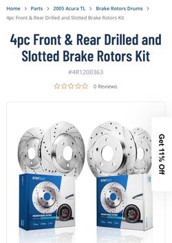 Detroit Axle, 4 pc (Front & Rear) Slotted rotors & ceramic pads for a 2005 Acura TL (Base) or any compatible Acura/Honda Make/Models