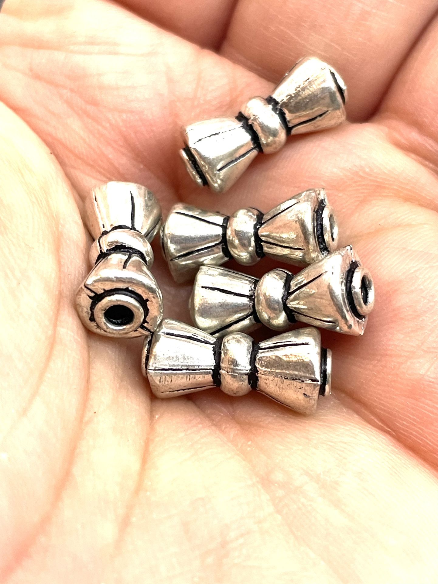 Fancy Sterling Pinch Bead Bows Pair