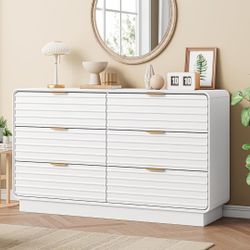 Fluted 6 Drawer Dresser for Bedroom,54" Wide Modern Dresser Drawers with Storage