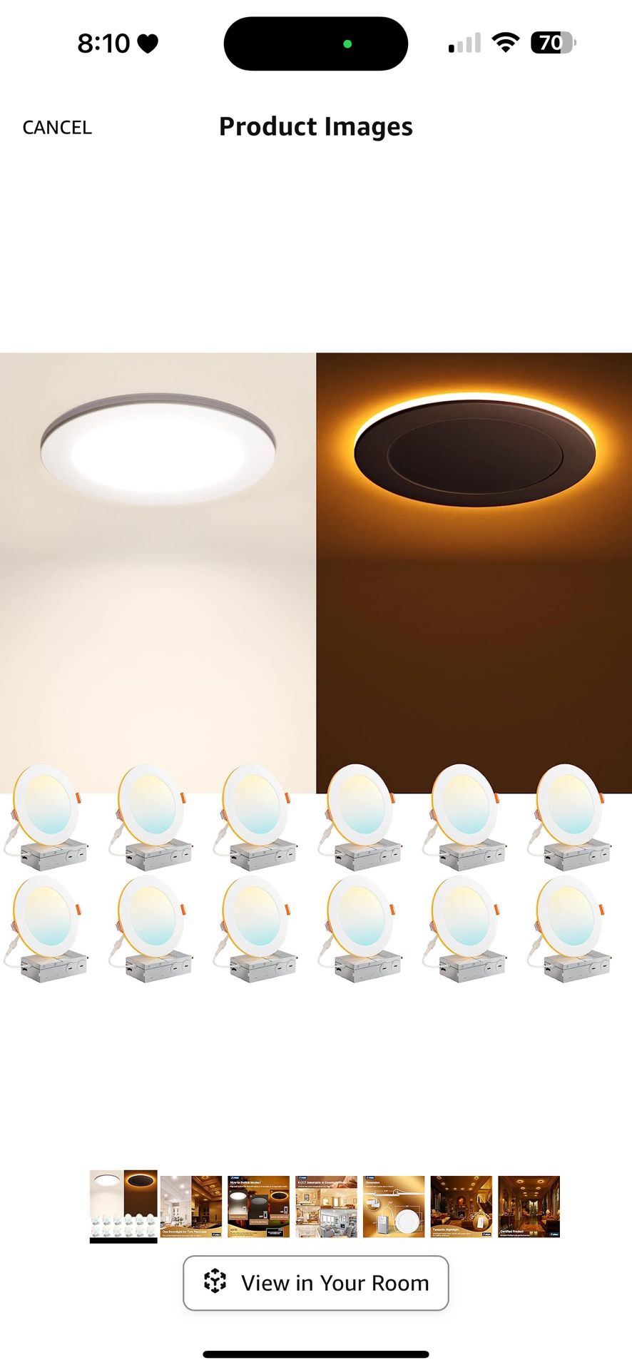 Amico 12 Pack 6 Inch 5CCT LED Recessed Ceiling Light with Night Light, 2700K/3000K/3500K/4000K/5000K Selectable Ultra-Thin Lighting, 12W=110W, 1100LM,