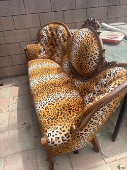 Victorian Leopard Print Tufted Sofa