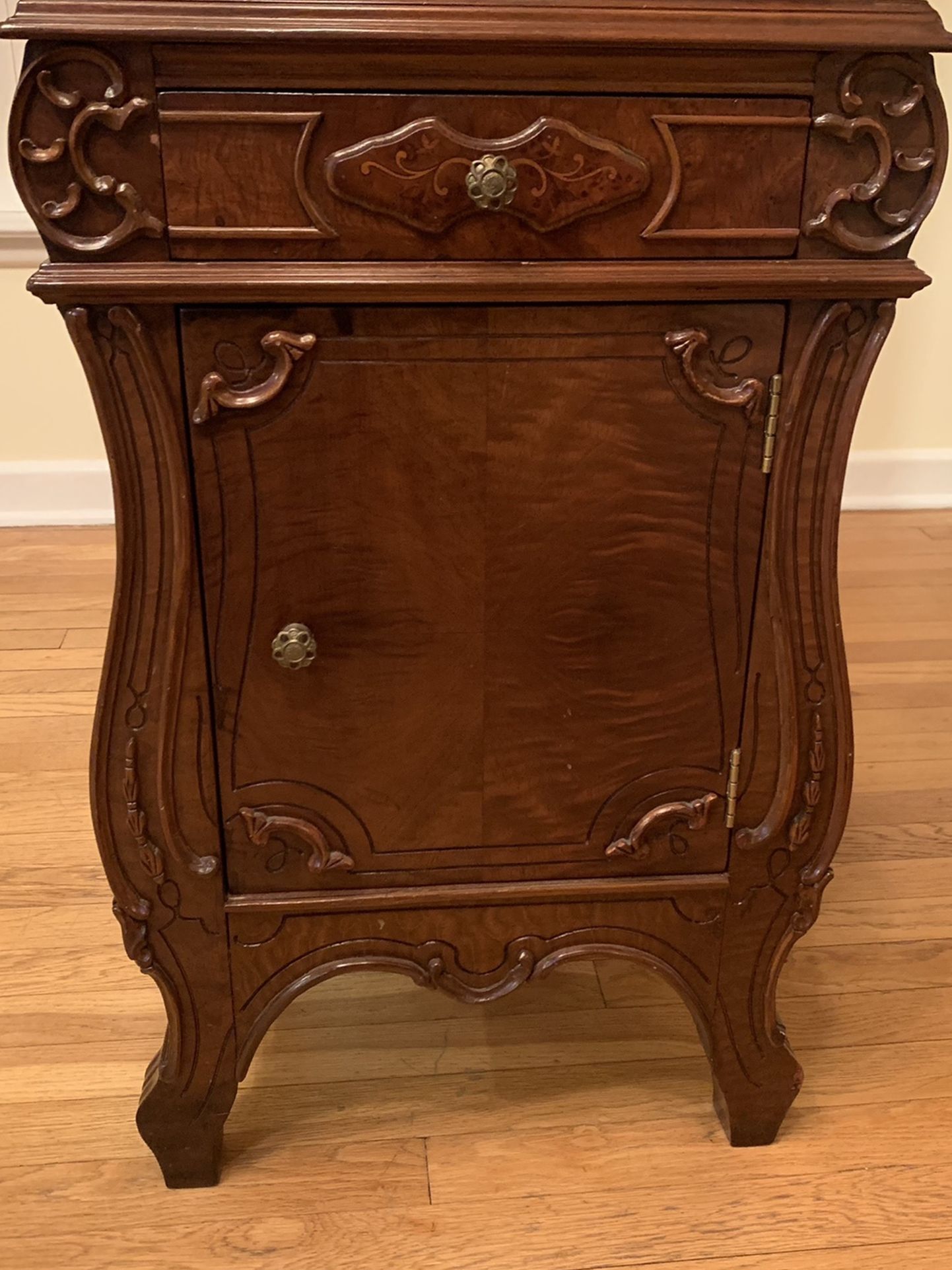 Antique End Table With Cabinet And Drawer