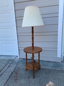 Wood Floor Lamp with Built-In Side Table