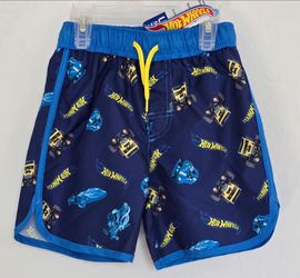 Hot Wheels Boys Swim Trunks Blue Race Cars NWT Size 4T