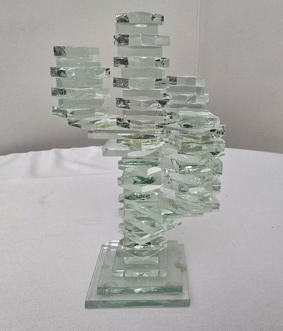 Vintage Cut Glass Cactus Abstract ART Design Desert Decor Southwest Motif 7" H