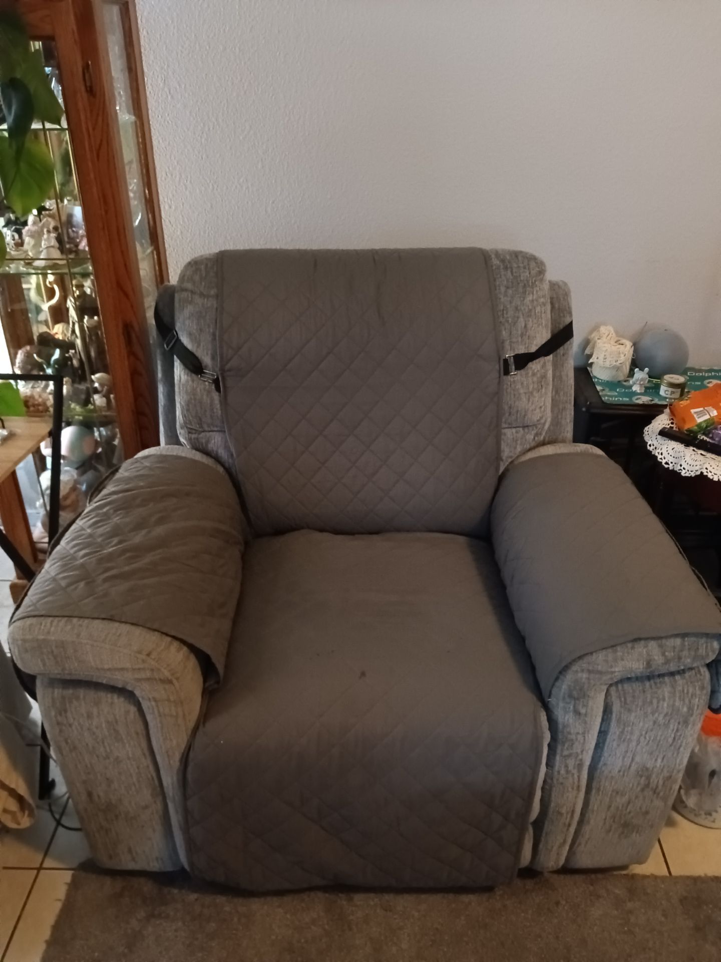Recliner... Grey color...Electric with USB ..Like new..no stains tears,etc..no issues..less than 6 months old! Paid $500 +tax @ Bobs furniture...Check
