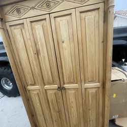 Solid Wood Rustic Pine Armoire / Wardrobe Cabinet – Heavy Duty – Great Storage