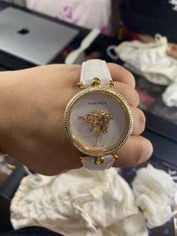 Stainless steal Swiss made Versace white leather watch