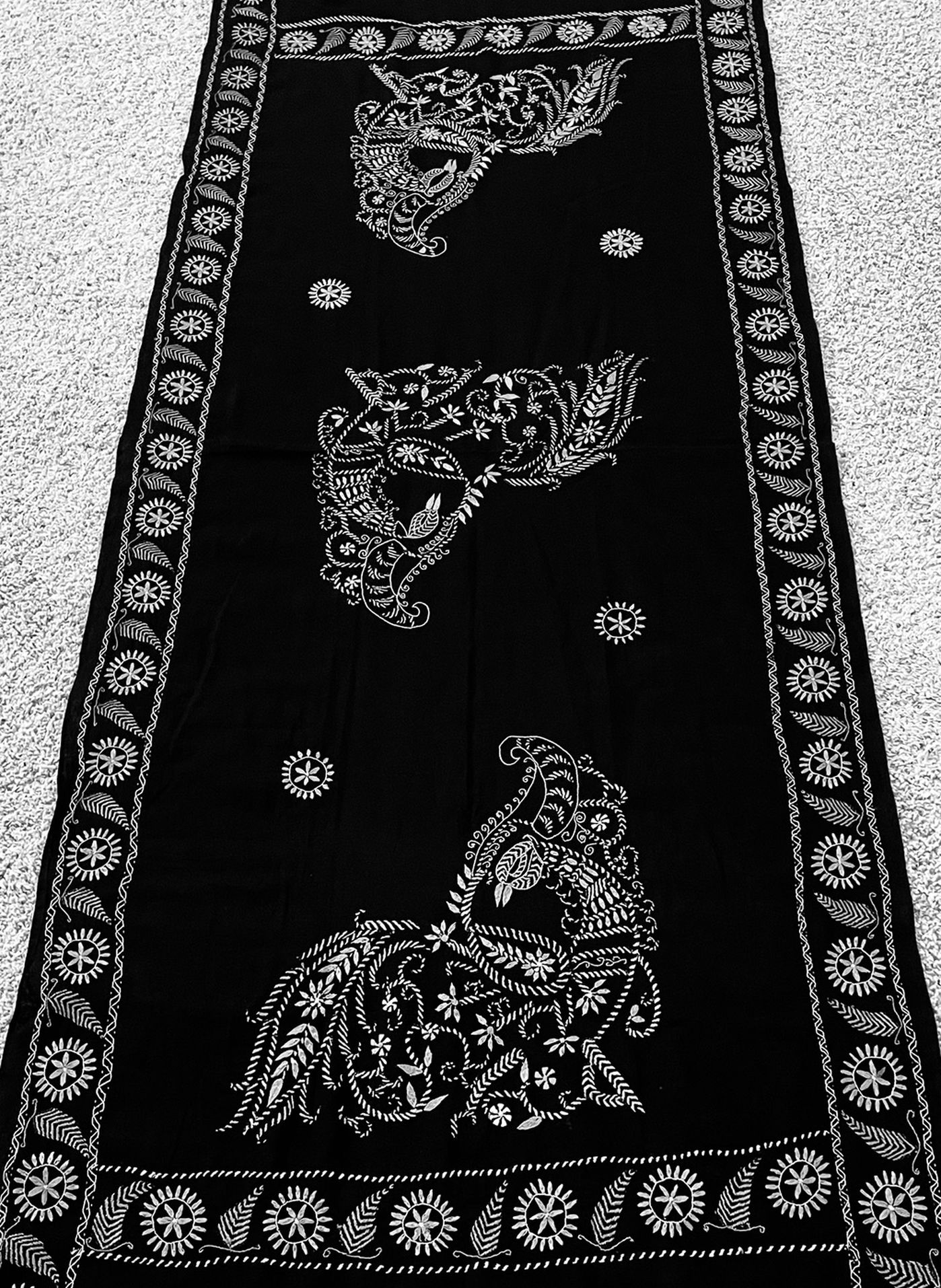 82” X 32” Pure Black Cotton Shawl Has Picocke Design $7