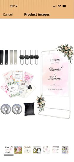 Large Wedding Welcome Sign Stand, Adjustable Height (78", 64", 50"),White hanging sign holder With Design Bundle & Ground Stakes & storage bag,Linen S