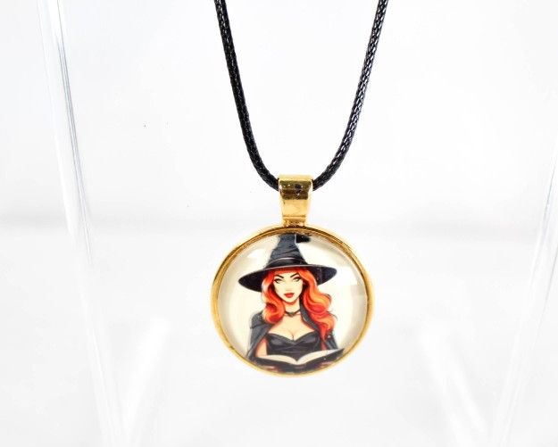 Handmade Witchy Pinup Witch w/ Spellbook Necklace – Gothic Charm Collection
