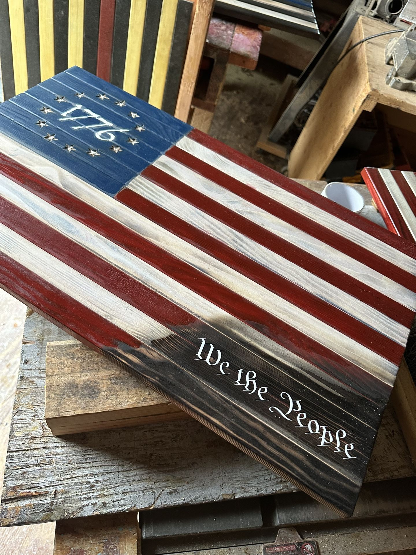 Rustic 1776 “We The People “ Wooden Flag
