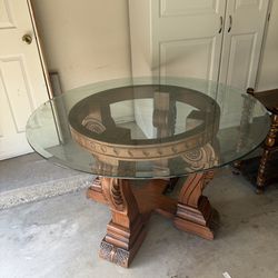 Wood Carved Glass Table Center
