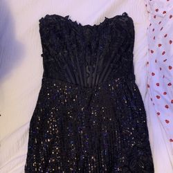 Black Shiny Sequence Prom Dress