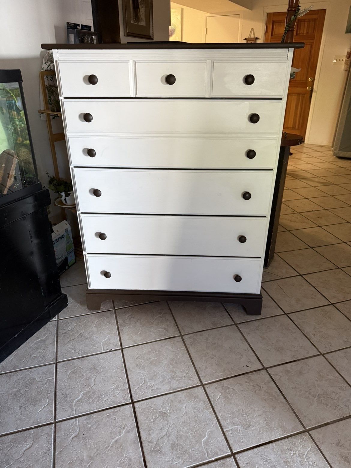 Refinished 5-Drawer Dresser – Two-Tone White & Dark Wood