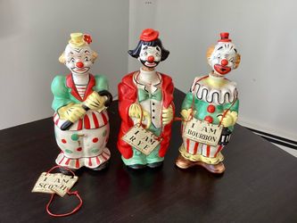 Vtg. 3 Clown Figural Porcelain Decanters Hand-Painted Japan Barware Collectible
