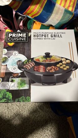 Prime cuisine multi purpose electric hotpot grill combo with lid
