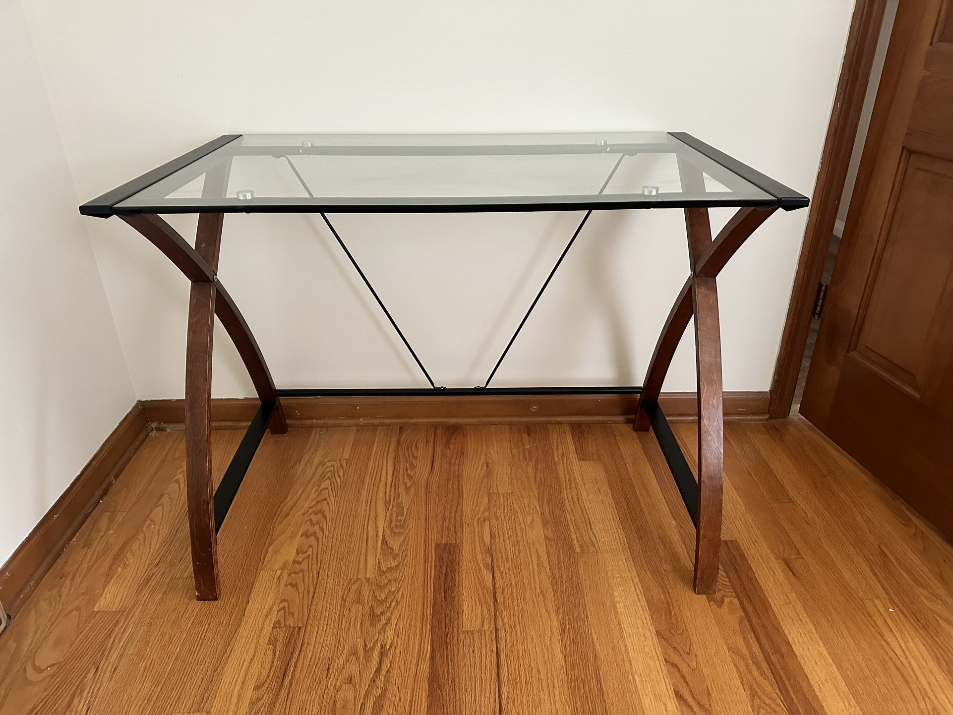 Glass Top Wood Frame Desk 