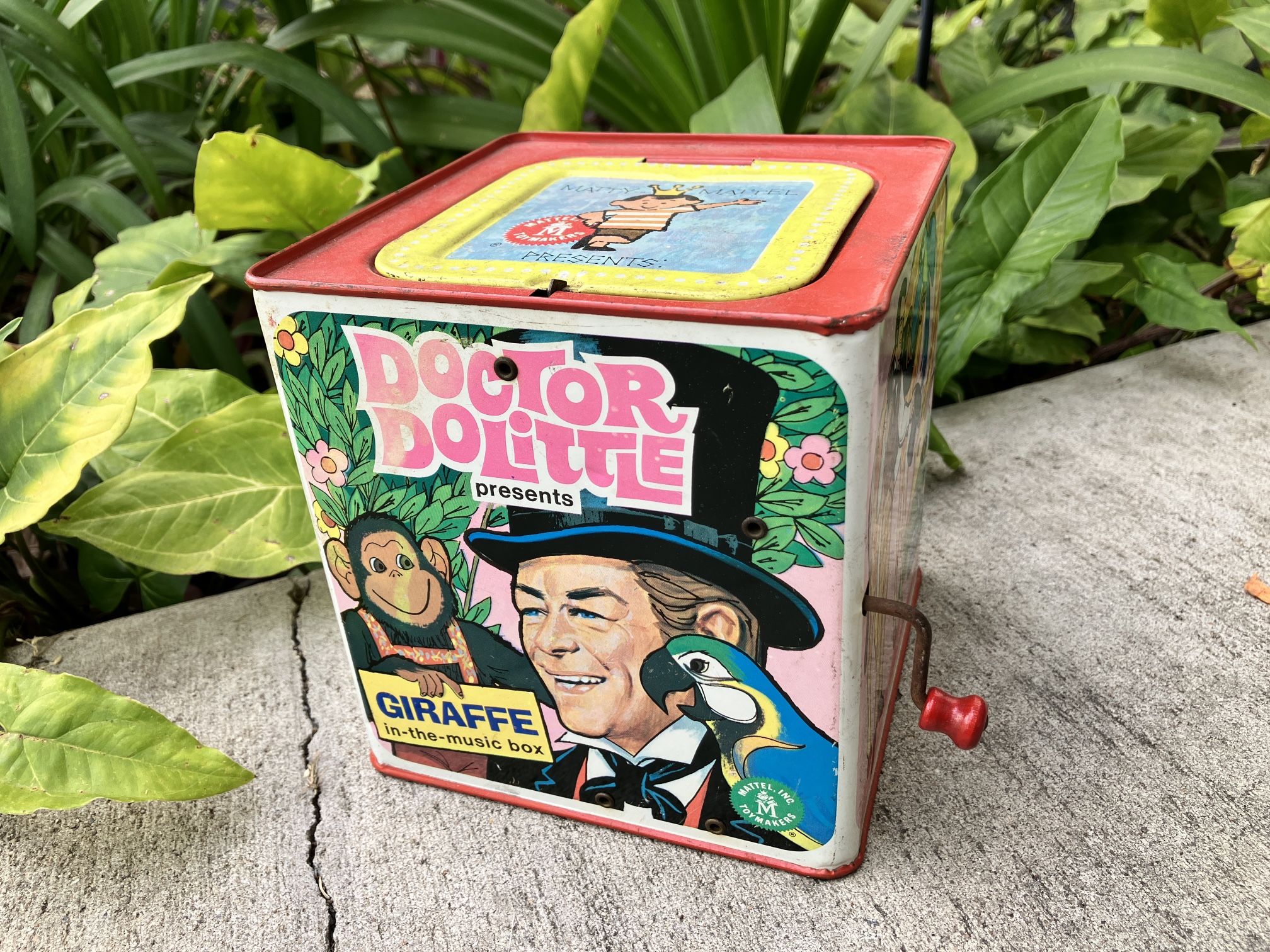 Vintage Tin 1967 Doctor Dolittle Giraffe in the Music Box Jack in the Box