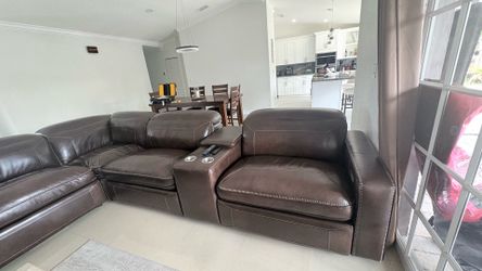 Dark Brown Genuine Leather Sectional Sofa Set – Excellent Condition