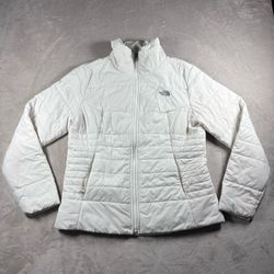 The North Face White Puffer Jacket Women’s Large White Quilted Full Zip #3142