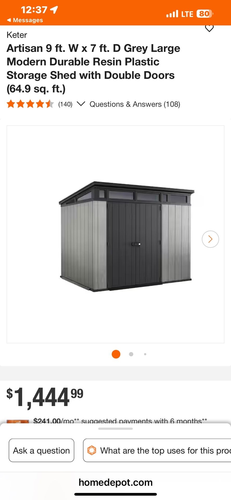 Keter Artisan 9 ft. W x 7 ft. D Grey Large Modern Durable Resin Plastic Storage Shed with Double Doors (64.9 sq. ft.