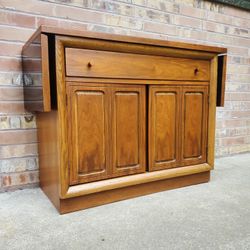 Mid Century Modern Walnut Buffet Or Small Credenza With Drop Leaf Sides Vintage 