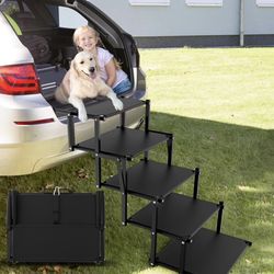 Extra Wide 5 Steps Dog Stairs for Large Dogs, Foldable Dog Ramp for Car with Non-Slip Surface, Lightweight Dog Stairs for Cars, Dog Steps for Cars, SU