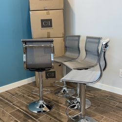 New 4 Gray Mesh Bar Stools 