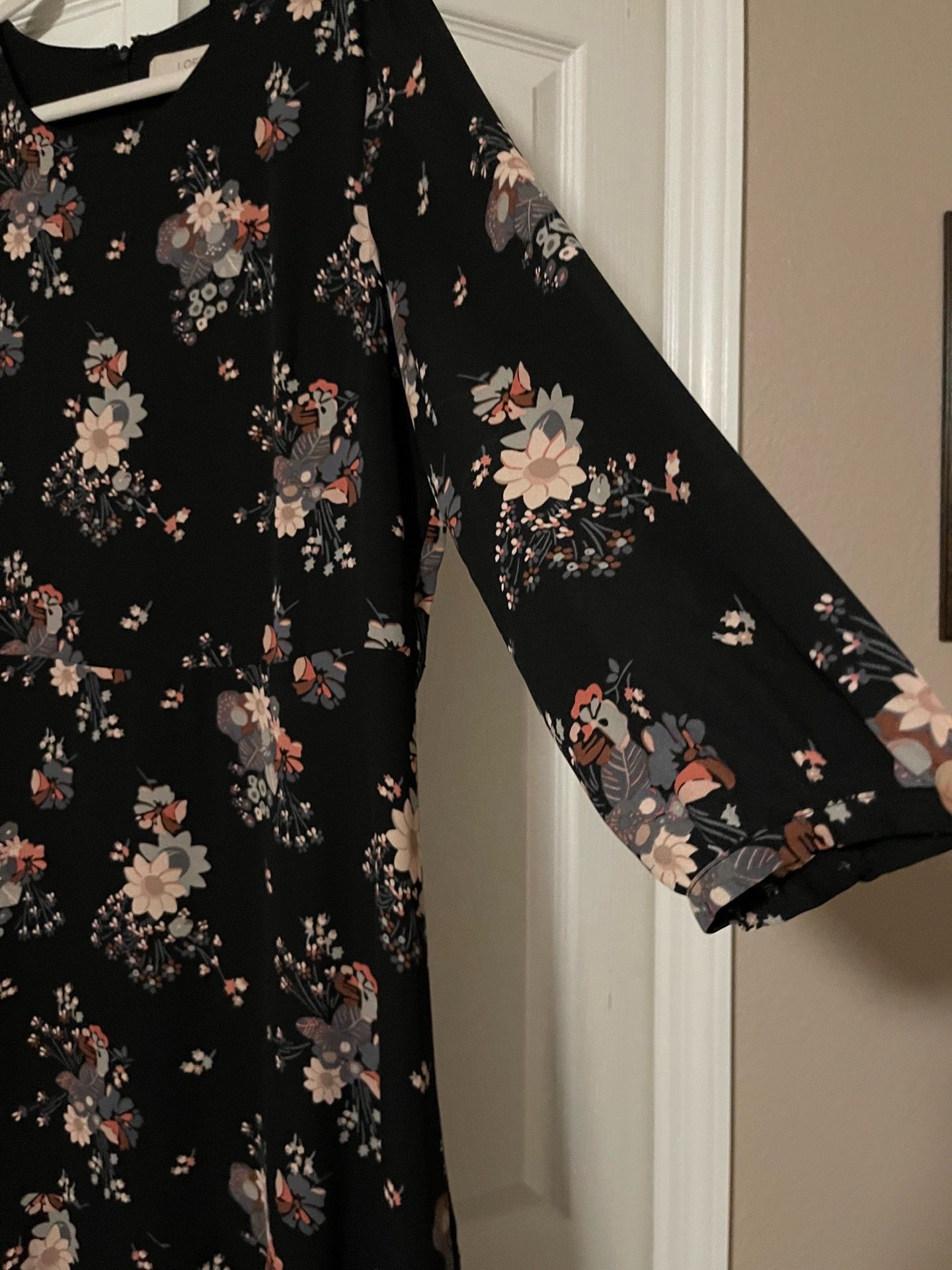 Black floral, long sleeve dress