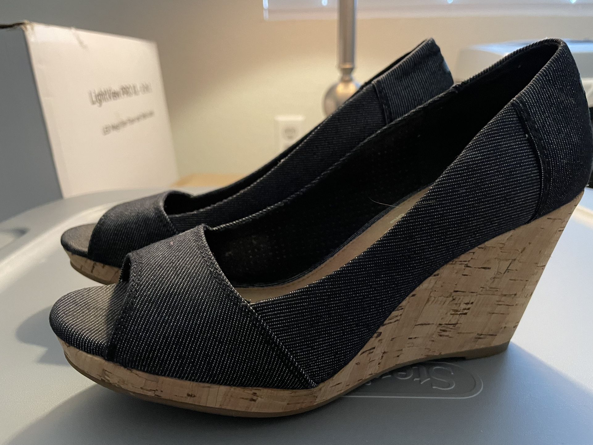 TOMS Denim & Cork Wedge Shoes