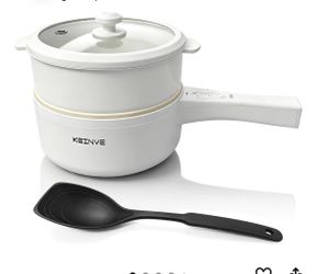 KEINVE 1.5L Electric Hot Pot with Dual Power & Steamer Basket and Spatula 5-in-1 Electric Cooker for Boil, Steam, Sauté, Fry & Stew | Energy-Saving De