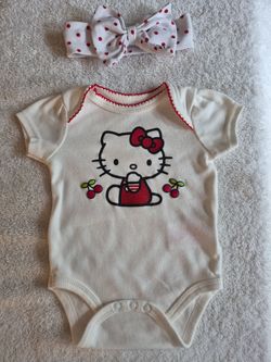 NEW! Hello Kitty Baby Onesie with Bow Headband, Size 6 m0